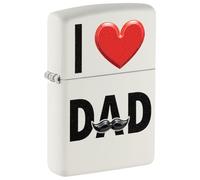 Zippo Encendedor a Prueba de Viento - I Love Dad Model - Acabado Blanco Mate con Impresión Texturizada - Recargable - Reutilizable - Diseño a Prueba de Viento - Caja de Regalo - Hecho en EEUU