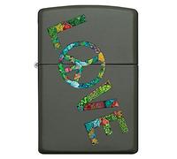 Zippo Encendedor a Prueba de Viento - Love Peace Nature - Acabado Verde Mate con Color Image- Recargable - Reutilizable - Diseño a Prueba de Viento - Caja de Regalo - Hecho en EEUU