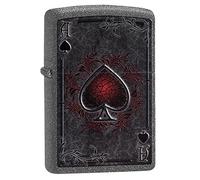 Zippo Encendedor a Prueba de Viento - Modelo Ace of Spades - Acabado Iron Stone con Color Image - Recargable - Reutilizable - Diseño a Prueba de Viento - Caja de Regalo Hecho en EEUU