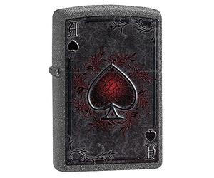 Zippo Encendedor a Prueba de Viento - Modelo Ace of Spades - Acabado Iron Stone con Color Image - Recargable - Reutilizable - Diseño a Prueba de Viento - Caja de Regalo Hecho en EEUU
