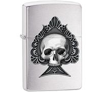 Zippo Encendedor a Prueba de Viento - Modelo Ace Skull - Acabado Cromo Cepillado con Color Image - Recargable - Reutilizable - Diseño a Prueba de Viento - Caja de Regalo Hecho en EEUU
