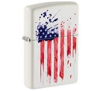 Zippo Encendedor a Prueba de Viento - Modelo Bandera de EE. UU. con Acabado Blanco Mate y Color Image - Recargable - Reutilizable - Diseño a Prueba de Viento - Caja de Regalo - Hecho en EEUU