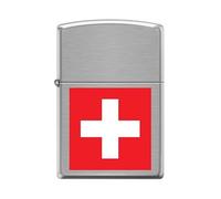 Zippo Encendedor a Prueba de Viento - Modelo Bandera Suiza - Cromo Cepillado con Color Image - Recargable - Reutilizable - Diseño a Prueba de Viento - Caja de Regalo - Hecho en EEUU
