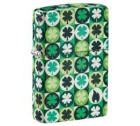 Zippo Encendedor a Prueba de Viento - Modelo Clover con Tréboles - Verde 540 Color, Brilla en la Oscuridad - Recargable - Reutilizable - Diseño a Prueba de Viento - Caja de Regalo - Hecho en EEUU