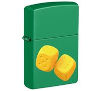 Zippo Encendedor a Prueba de Viento - Diseño Diseño Dados - Cromo, Imagen - Recargable, Uso de por Vida - Llama Ajustable - Caja Regalo - Metal - Hecho en EEUU, Grass Green Matte - Dices