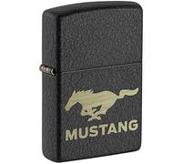 Zippo Encendedor Resistente al Viento - Ford Mustang - Crakle Negro - Recargable, Uso de por Vida - Llama Ajustable - Caja de Regalo - Una Caja - Construcción de Metal - Fabricado en Estados Unidos