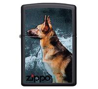 ZIPPO - Pastor alemán, Imagen de Color - Negro Mate - Encendedor tormenta, Recargable, en una Caja para Regalo