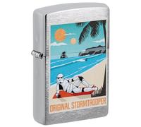 Zippo Encendedor a Prueba de Viento - Original Stormtrooper Beach Diseño - Brushed Chrome - Recargable - Reutilizable - Caja de Regalo Incluida - Hecho en EEUU