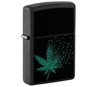 Zippo Encendedor a Prueba de Viento - Pixel Cannabis - Negro Mate, Efecto Luz Negra - Recargable - Reutilizable - Caja de Regalo Incluida - Hecho en EEUU