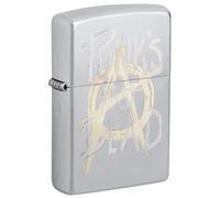 Zippo Encendedor a Prueba de Viento - Punk's Not Dead - Acabado Cromo Satinado con Grabado Láser - Recargable - Reutilizable - Diseño a Prueba de Viento - Caja de Regalo Hecho en EEUU