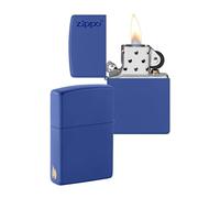 ZIPPO - Logotipo de Zippo y diseño de Llama - Royal Blue Matte - Laser Engrave y Color Image - Mechero, rellenable, en una Caja de Regalo de halta Calidad
