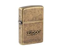 Zippo Encendedor a Prueba de Viento - Sello de Logo Dorado - Acabado Latón Antiguo - Recargable - Reutilizable - Diseño a Prueba de Viento - Caja de Regalo - Hecho en EEUU