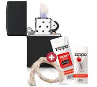 Zippo Encendedor a Prueba de Viento Set de Regalo - Acabado Negro Mate - Mecha y Piedras - Recargable - Reutilizable - Diseño a Prueba de Viento - Caja de Regalo - Hecho en EEUU