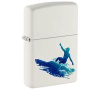 Zippo Windproof Lighter - Surfing Design White Matte - Refillable for Lifetime Use - Gift Box - Metal Construction - Made in USA