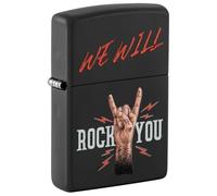 Zippo Encendedor a Prueba de Viento - We Will Rock You - Hierro Piedra - Recargable, Uso de por Vida - Llama Ajustable - Caja Regalo - Metal - Hecho en EEUU, Black Matte - We Will Rock You