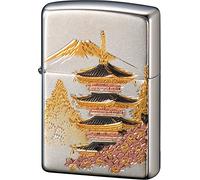 Zippo Encendedor, plateado, placa fundida eléctrica, cinco torres, patrón japonés