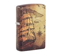 ZIPPO Encendedor Recargable Pirate Ship de 540 Grados con Imagen en Color Blanco Mate, en Caja de Regalo