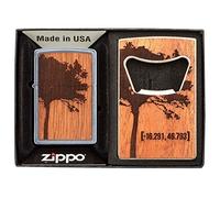 ZIPPO Encendedor Resistente al Viento, Juego de Regalo, Woodchuck LTR y abridor de Botellas, Emblema Adjunto, Street Chrome™, Recargable, en Caja de Regalo