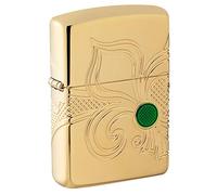 Zippo -Fleu De-lis Design, Multicut, Armor High Polish Brass - Mechero, rellenable, en una Caja de Regalo (49108)
