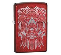 ZIPPO - Lion Tattoo Design - Laser Engraved, Candy Apple Red - Mechero a Prueba de Viento, Recargable, en una Caja de Regalo