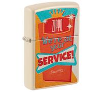 Zippo Mechero - At Your Service - Since 1932, Flat Sand, Color Image - Recargable - Reutilizable - Diseño Resistente al Viento - Caja de Regalo - Fabricado en EE. UU.