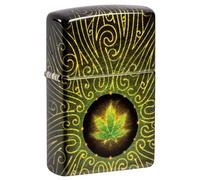 Zippo Mechero - Cannabis, 540° Tumbled Brass, Fusion - Recargable - Reutilizable - Diseño Resistente al Viento - Caja de Regalo - Fabricado en EE. UU.