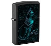 Zippo - Mechero con diseño de Gato Espiritual, Color Negro Mate, Proceso “Black Light”, Recargable, Reutilizable, diseño Resistente al Viento, Caja de Regalo, Fabricado en Estados Unidos