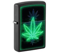 Zippo - Mechero con Forma de Hoja Brillante, Negro Mate, Efecto “Black Light”, Recargable, Reutilizable, diseño Resistente al Viento, Caja de Regalo, Fabricado en Estados Unidos
