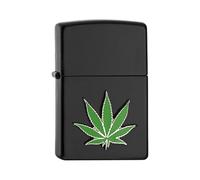 Zippo - Mechero con hoja de cannabis, negro mate, con emblema, recargable, reutilizable, diseño resistente al viento, caja de regalo, fabricado en Estados Unidos