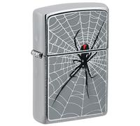 Zippo - Mechero de araña Web Grey, cromo pulido, con emblema, recargable, reutilizable, diseño resistente al viento, caja de regalo, fabricado en Estados Unidos