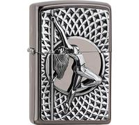 Zippo - Mechero de Bailarina, Negro escarchado, con Emblema, Recargable, Reutilizable, diseño Resistente al Viento, Caja de Regalo, Fabricado en Estados Unidos