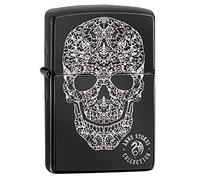 Zippo Mechero de Bolsillo, latón, Anne Stokes, Calavera Negra de Alto Pulido, Talla única