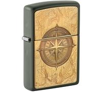 Zippo - Mechero de brújula topográfica, verde mate, con emblema, recargable, reutilizable, diseño resistente al viento, caja de regalo, fabricado en Estados Unidos