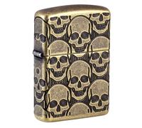 Zippo - Mechero de calavera, latón antiguo, MultiCut, reutilizable, diseño resistente al viento, caja de regalo, fabricado en Estados Unidos