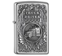 Zippo - Mechero de Camionero, Cromo Satinado, con Emblema, Recargable, Reutilizable, diseño Resistente al Viento, Caja de Regalo, Fabricado en Estados Unidos