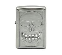 Zippo - Mechero de emoticón, cromo satinado, con emblema, recargable, reutilizable, diseño resistente al viento, caja de regalo, fabricado en Estados Unidos