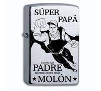 Zippo - Mechero de Gasolina con Grabado el Mejor Papá, Personalizable con tu Texto, 6 diseños a Elegir, Encendedor Regalo para papás Grabado láser