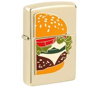 Zippo - Mechero de hamburguesas para foodies, color champán, con emblema, recargable, reutilizable, diseño resistente al viento, caja de regalo, fabricado en Estados Unidos