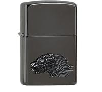 Zippo - Mechero de hombre lobo, negro de alto pulido, con emblema, recargable, reutilizable, diseño resistente al viento, caja de regalo, fabricado en Estados Unidos