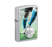 Zippo - Mechero de jugador de fútbol, cromo satinado, imagen/emblema a color, recargable, reutilizable, diseño resistente al viento, caja de regalo, fabricado en Estados Unidos