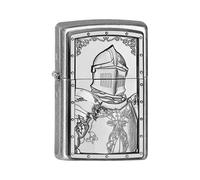 Zippo - Mechero de la leyenda del caballero, plata antigua, con emblema, recargable, reutilizable, diseño resistente al viento, caja de regalo, fabricado en Estados Unidos