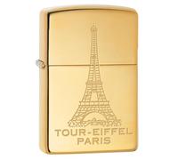 Zippo - Mechero de la Torre Eiffel, latón de Alto Pulido, Lustre, Recargable, Reutilizable, diseño Resistente al Viento, Caja de Regalo, Fabricado en Estados Unidos