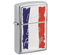 Zippo - Mechero de lema francés, cromo satinado, con emblema, recargable, reutilizable, diseño resistente al viento, caja de regalo, fabricado en Estados Unidos