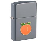Zippo - Mechero de melocotón para foodies, gris mate, con emblema, recargable, reutilizable, diseño resistente al viento, caja de regalo, fabricado en Estados Unidos