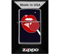 Zippo - Mechero de piruleta Azul Marino, Cromo Pulido, con Emblema, Recargable, Reutilizable, diseño Resistente al Viento, Caja de Regalo, Fabricado en Estados Unidos