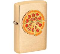 Zippo - Mechero de pizza para foodies, latón pulido, con emblema, recargable, reutilizable, diseño resistente al viento, caja de regalo, fabricado en Estados Unidos