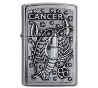 Zippo - Mechero de Signo del Zodiaco de Cáncer, Cromo Cepillado, con Emblema, Recargable, Reutilizable, diseño Resistente al Viento, Caja de Regalo, Fabricado en Estados Unidos