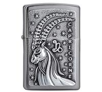 Zippo - Mechero de Signo del Zodiaco de Capricornio, Cromo Cepillado, con Emblema, Recargable, Reutilizable, diseño Resistente al Viento, Caja de Regalo, Fabricado en Estados Unidos
