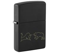 Zippo Mechero de tormenta - Bull and Bear Black Matte, Laser Engrave - Recargable - Reutilizable - Diseño Resistente al Viento - Caja de Regalo - Fabricado en Estados Unidos