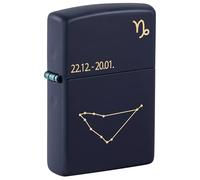 Zippo Mechero de tormenta del Zodiac Capricornio, Azul Marino, Grabado láser, Recargable, Reutilizable, diseño Resistente al Viento, Caja de Regalo, Fabricado en Estados Unidos